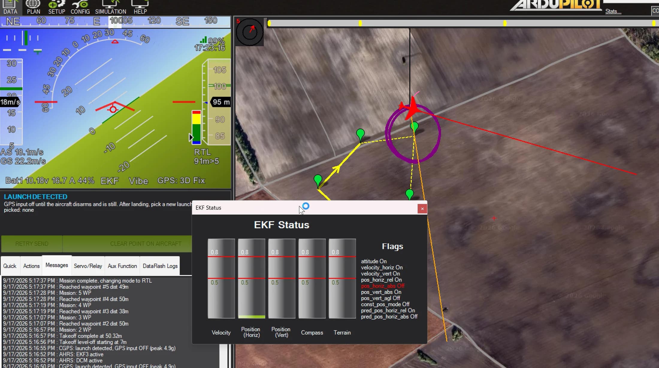 Zmodyfikowane oprogramowanie układowe (firmware) ArduPilot do startu i lotu bez GPS